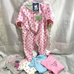 Baby Girl Size 3-6 Months One-Piece Sleepwear LOT of 6 - various brands